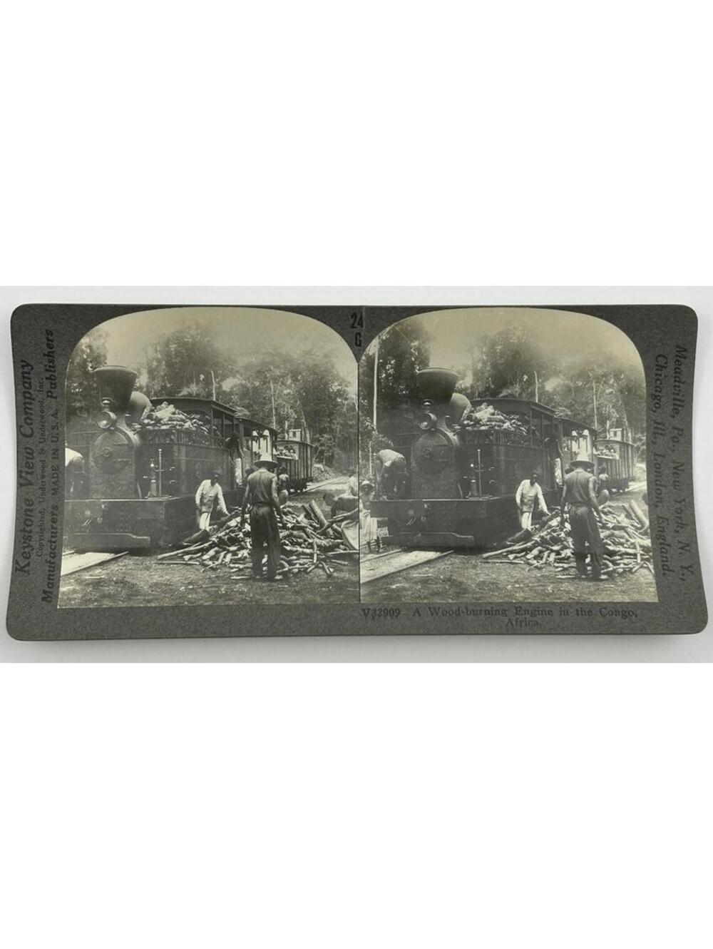 Keystone Stereoview Congo Africa Wood Burning Steam Engine Train Card V32909 L-2